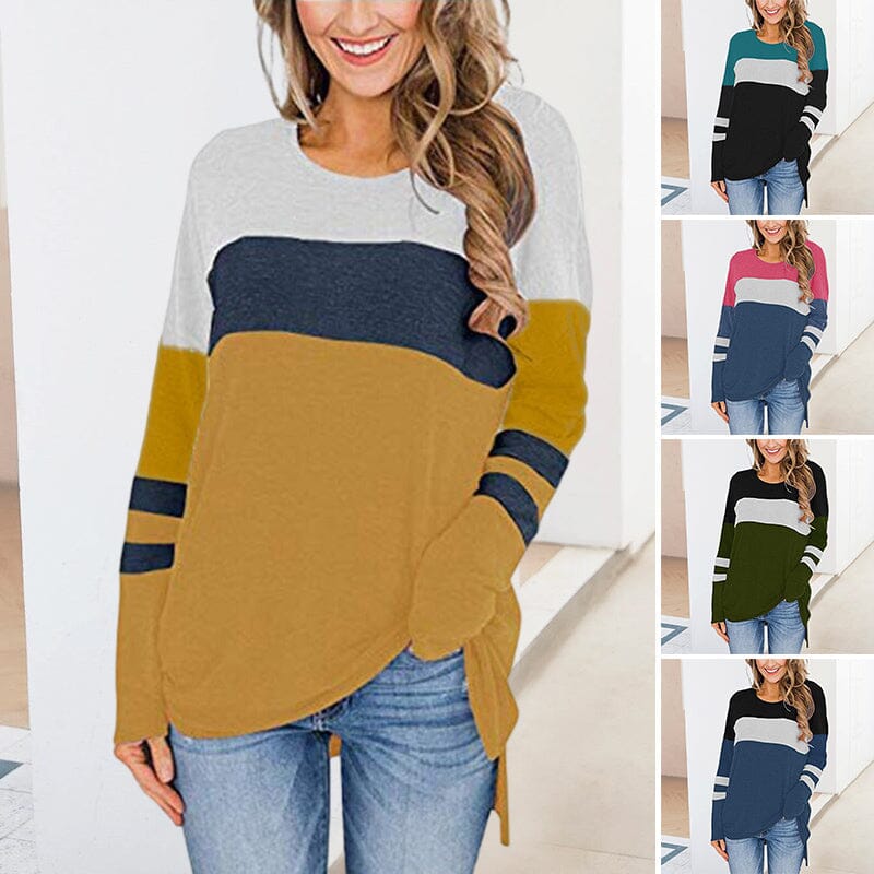 Long-sleeve Paneled Crewneck T-shirt