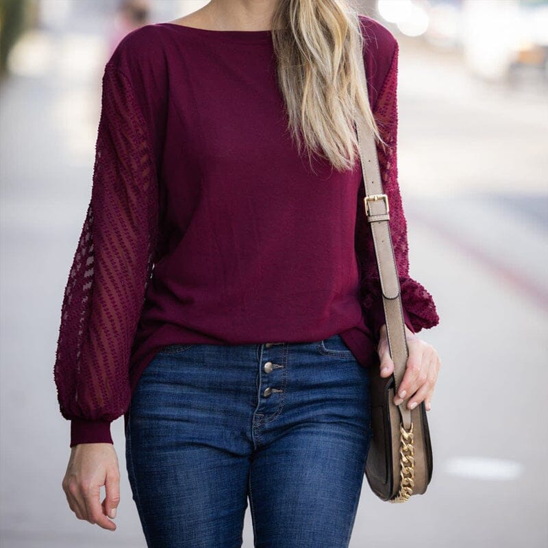 Balloon Sleeve Mesh Top