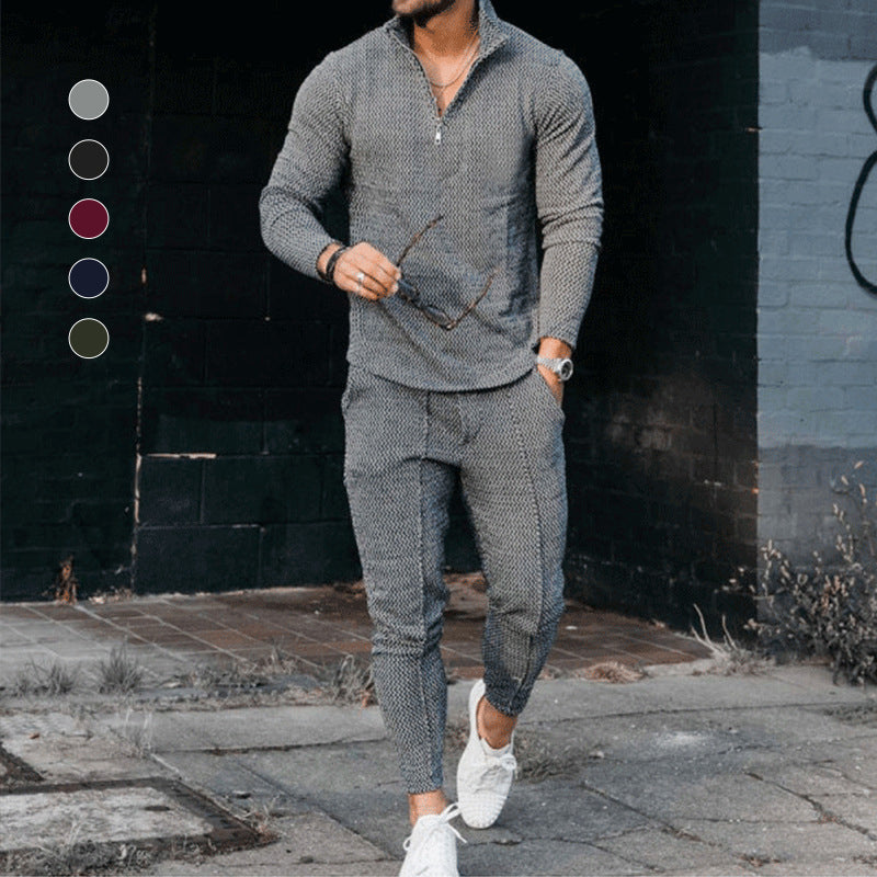 Men's Long Sleeve Athleisure Zip Stand Collar Suit