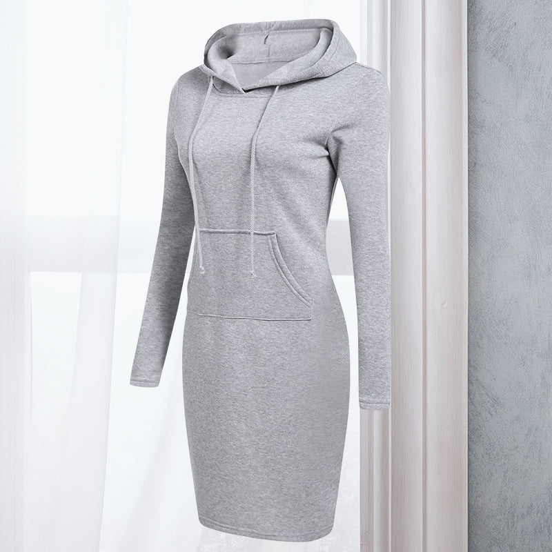 Women Stripes Pocket Knee Length Slim Casual Pullover Hoodie Dress