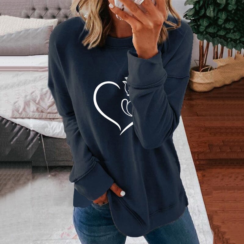 Heart Print Crewneck Sweatshirt