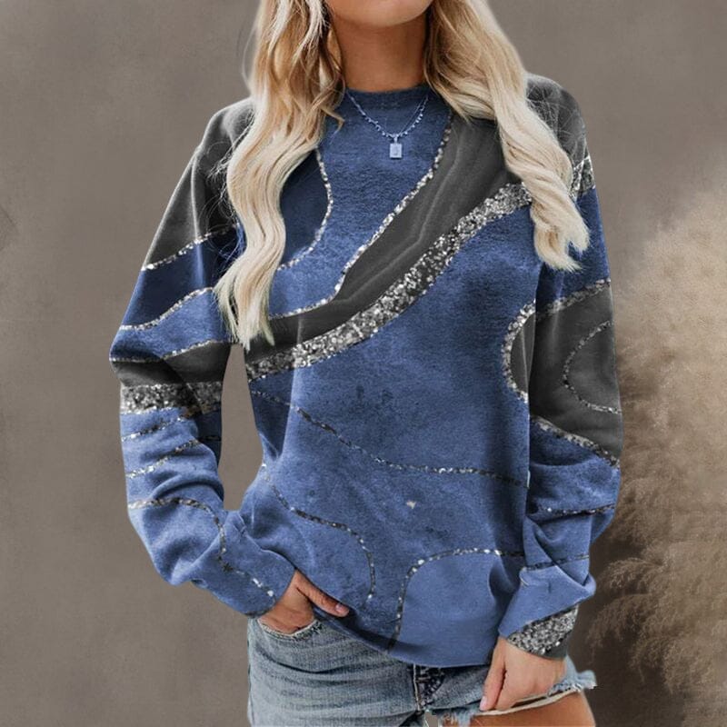 Geometric Loose Print Long Sleeve Crew Neck Sweatshirt