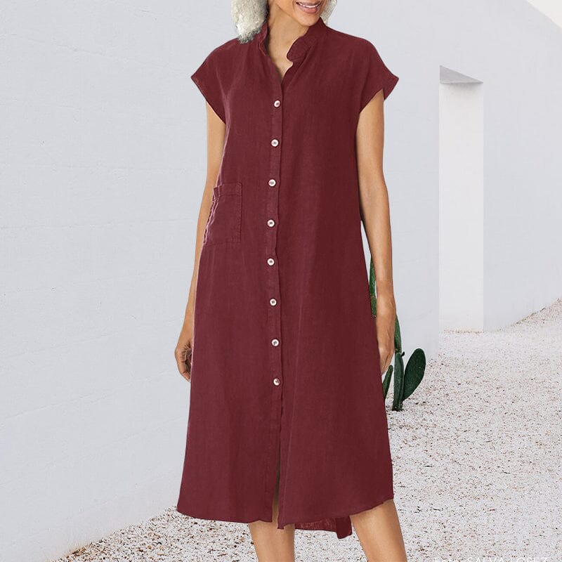 Women's Button-down Cotton Linen Loose Dress