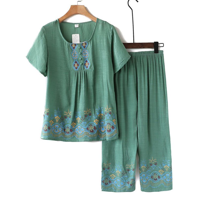 Elderly Summer Cotton-flax Set Leisure Two-piece Suit