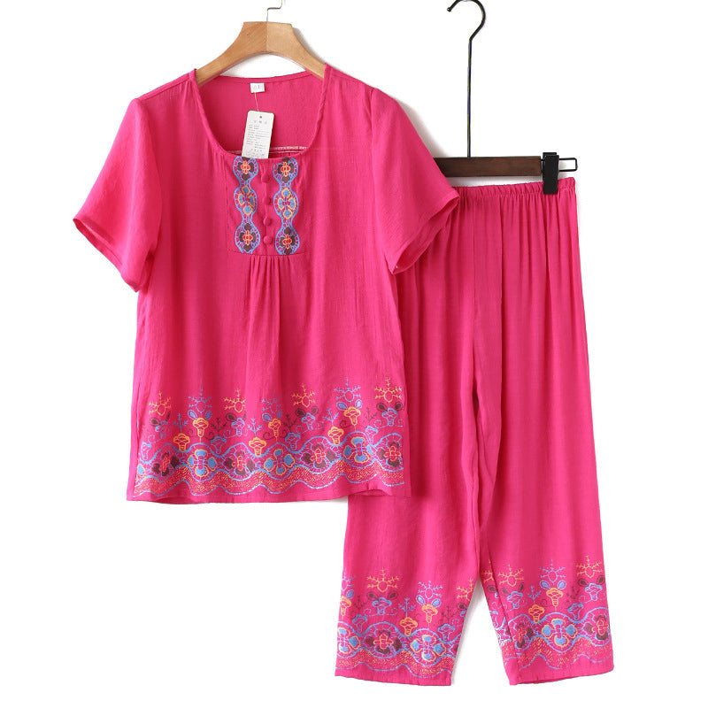 Elderly Summer Cotton-flax Set Leisure Two-piece Suit