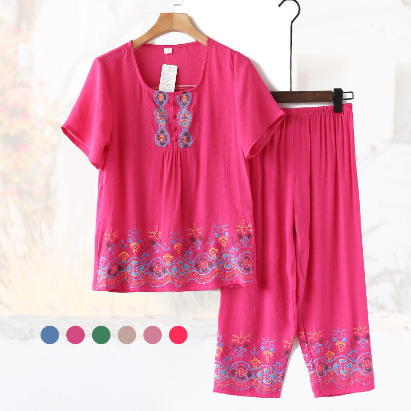 Elderly Summer Cotton-flax Set Leisure Two-piece Suit