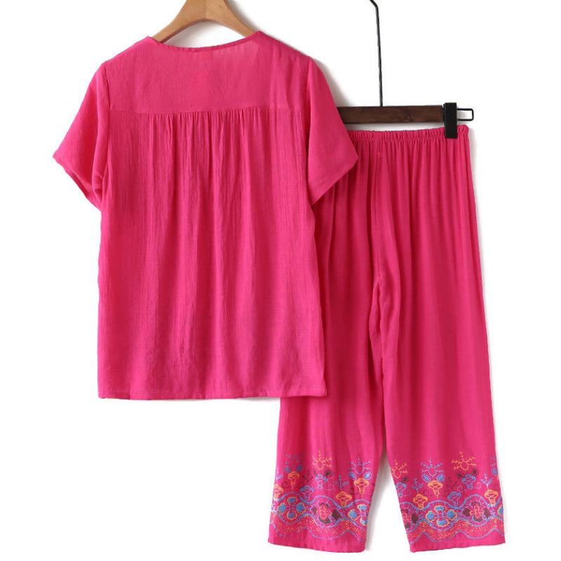 Elderly Summer Cotton-flax Set Leisure Two-piece Suit