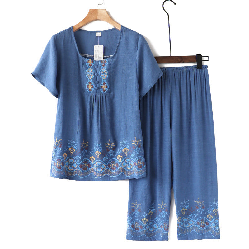 Elderly Summer Cotton-flax Set Leisure Two-piece Suit