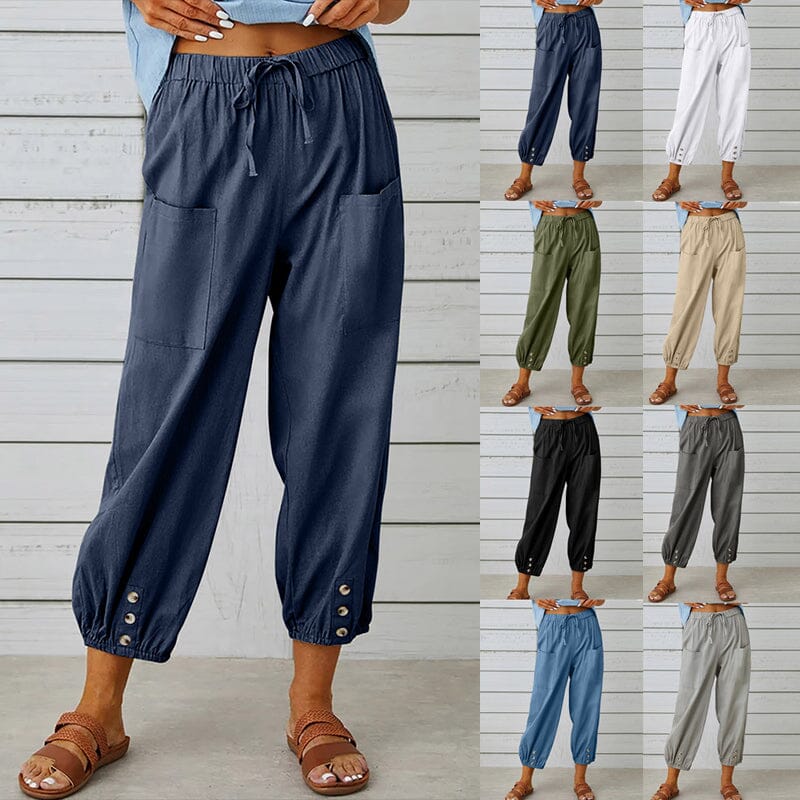 High Waist Button Cropped Pants