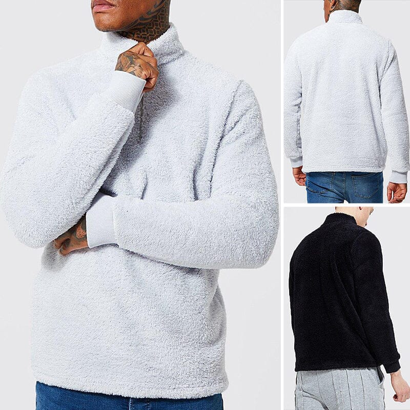 Mens Fuzzy Sherpa Pullover Long Sleeve Fleece Sweatshirts