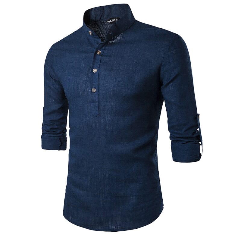 Casual Fashionable Solid Color Long Sleeve Linen Shirt With Stand Collar