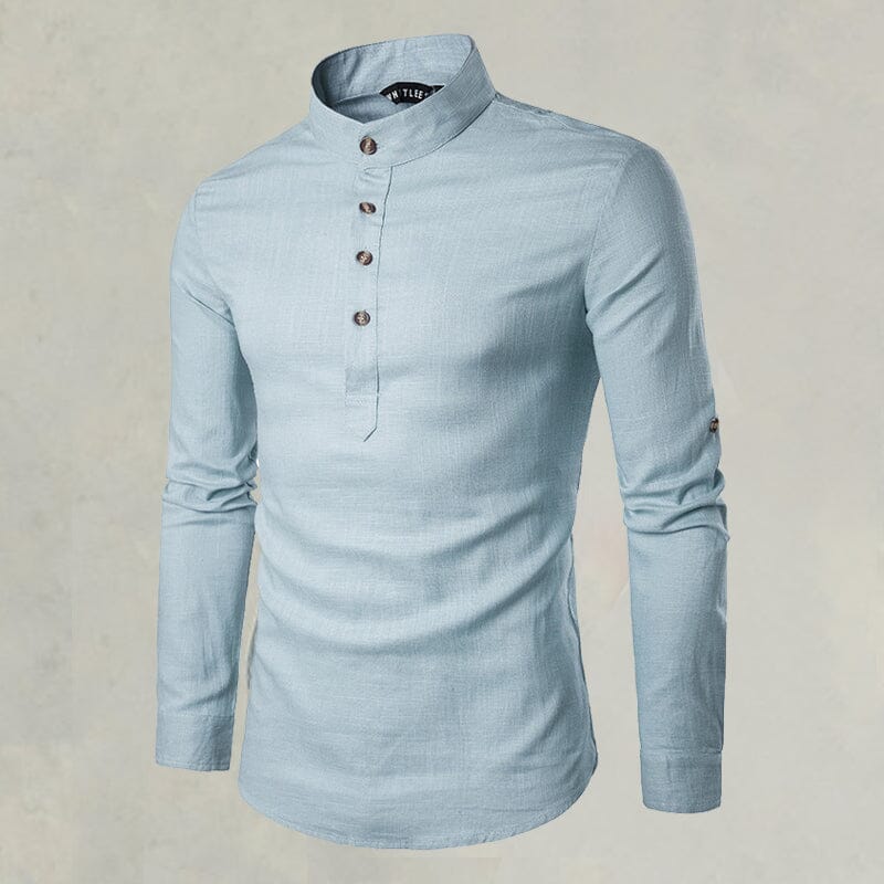 Casual Fashionable Solid Color Long Sleeve Linen Shirt With Stand Collar