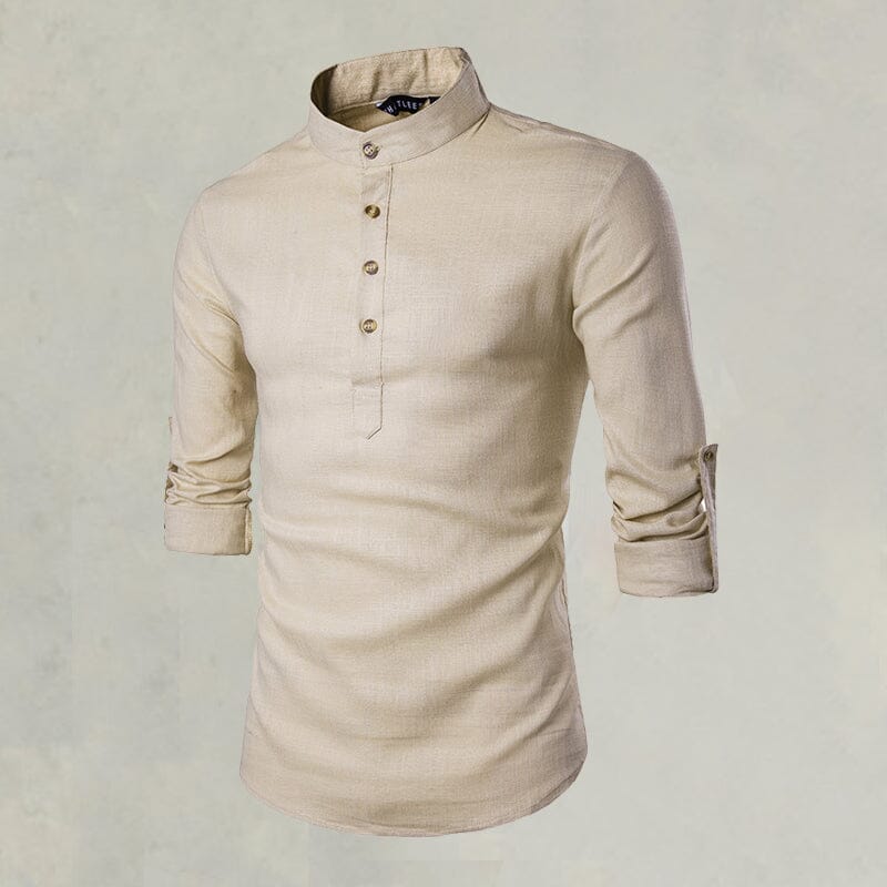 Casual Fashionable Solid Color Long Sleeve Linen Shirt With Stand Collar