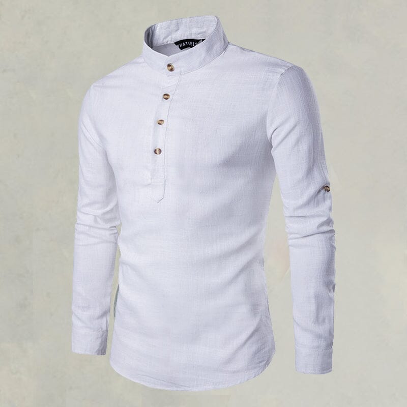 Casual Fashionable Solid Color Long Sleeve Linen Shirt With Stand Collar