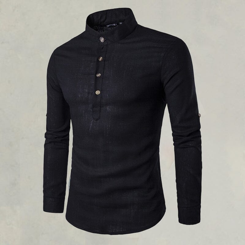 Casual Fashionable Solid Color Long Sleeve Linen Shirt With Stand Collar