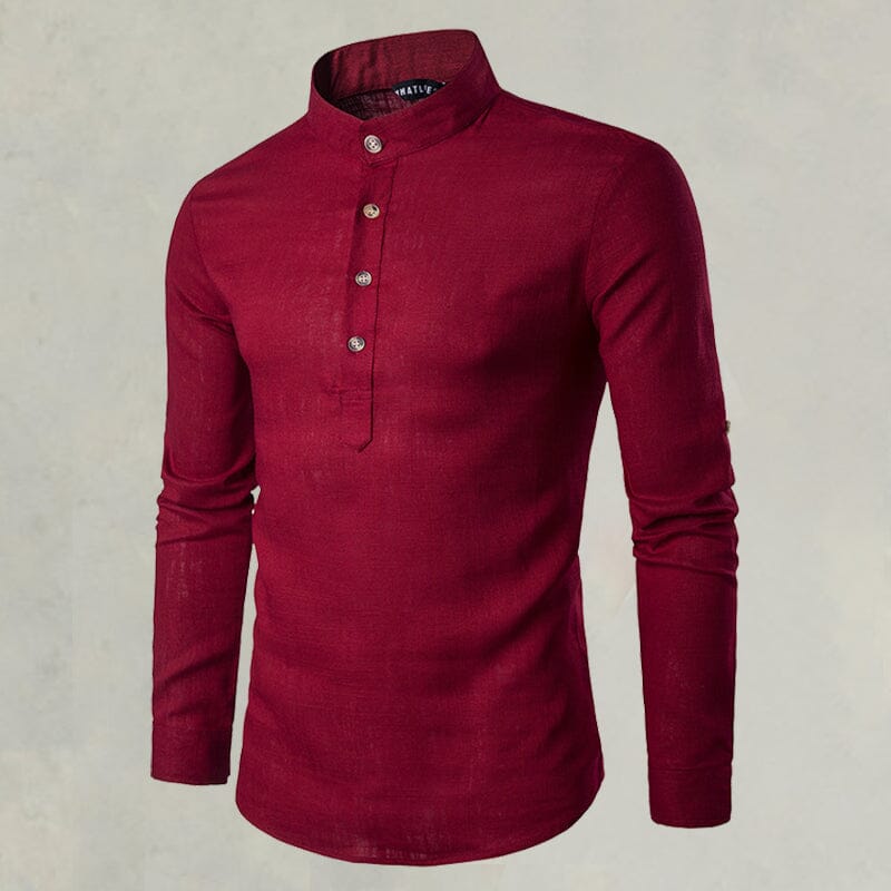Casual Fashionable Solid Color Long Sleeve Linen Shirt With Stand Collar