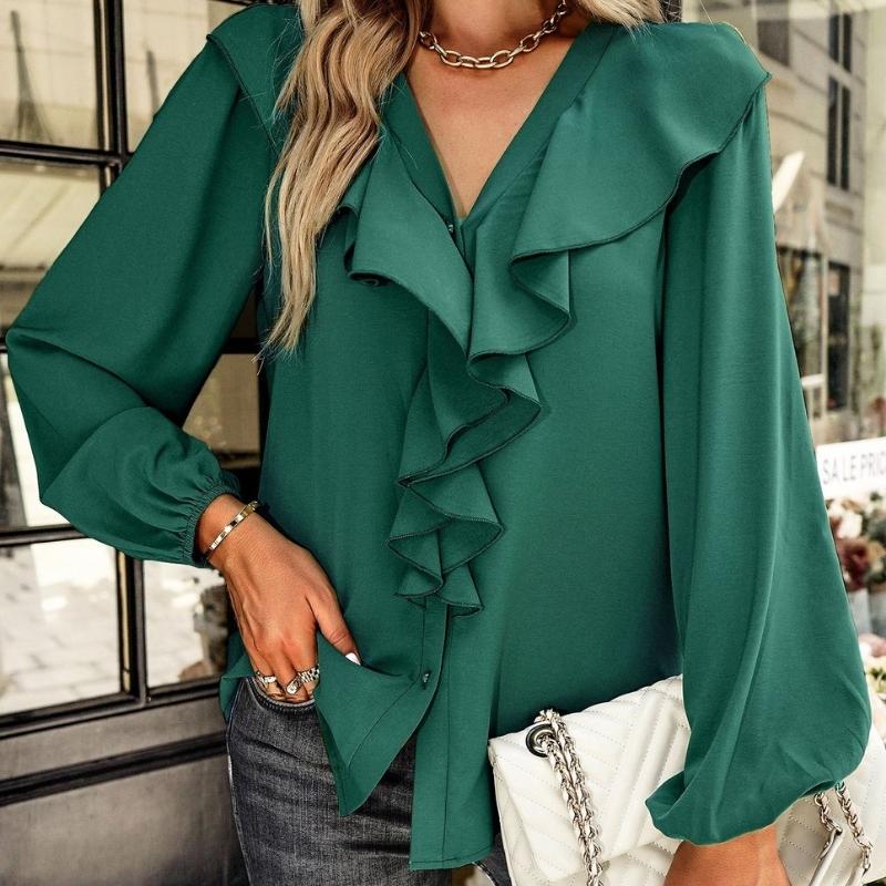Long Sleeve Flounce Chiffon Blouses