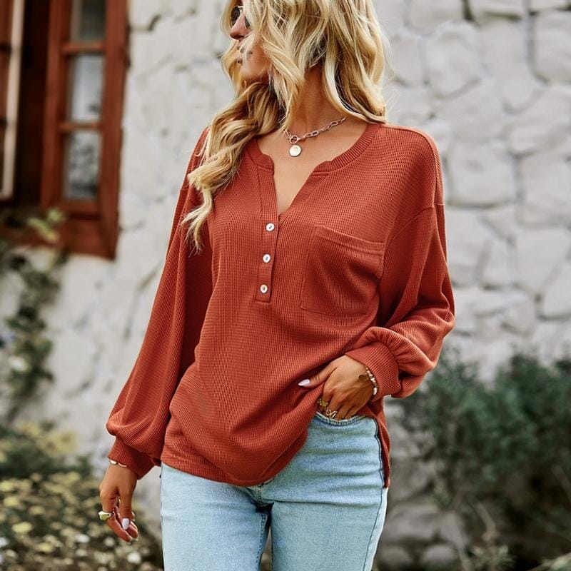 Plain Textured Basic Tops Pullover Blouses