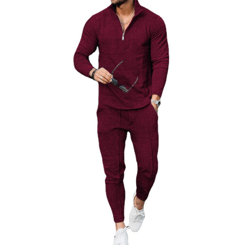 Men's Long Sleeve Athleisure Zip Stand Collar Suit