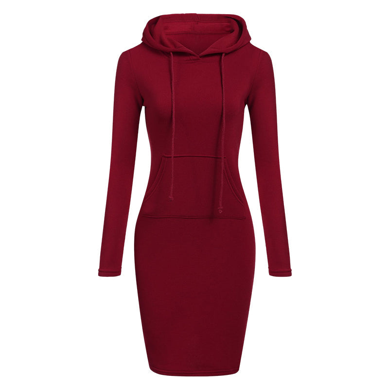 Women Stripes Pocket Knee Length Slim Casual Pullover Hoodie Dress