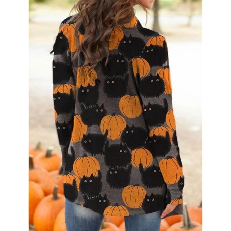 Printed Halloween Long Sleeve Knit Cardigan