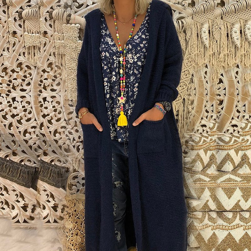 Hooded Knitted Long Cardigan Outwear