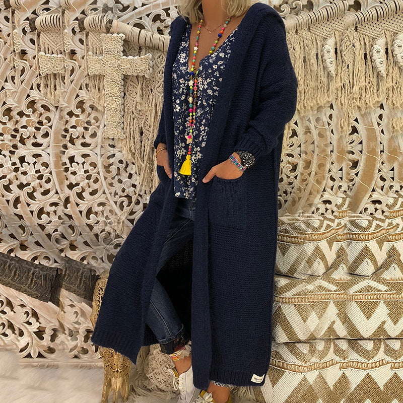 Hooded Knitted Long Cardigan Outwear