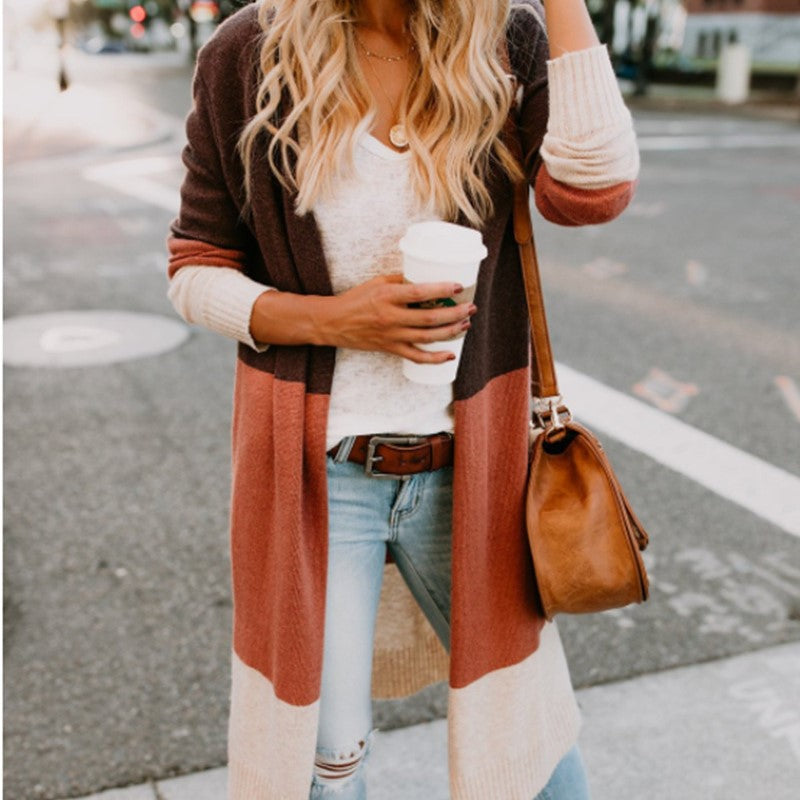 Tricolor Panel Long Cardigan
